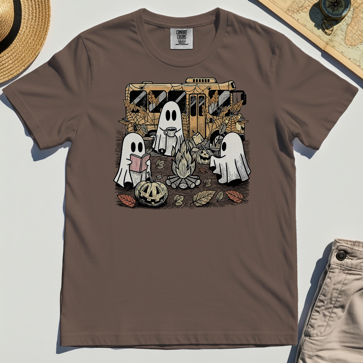 Cute Ghost Campfire Halloween Comfort Tee 6