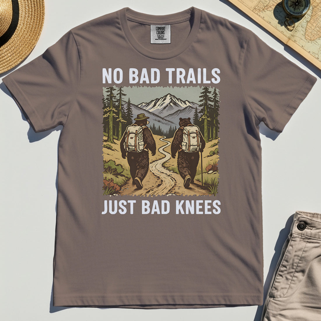 No Bad Trails Just Bad Knees Hiking Comfort Color Tee 1
