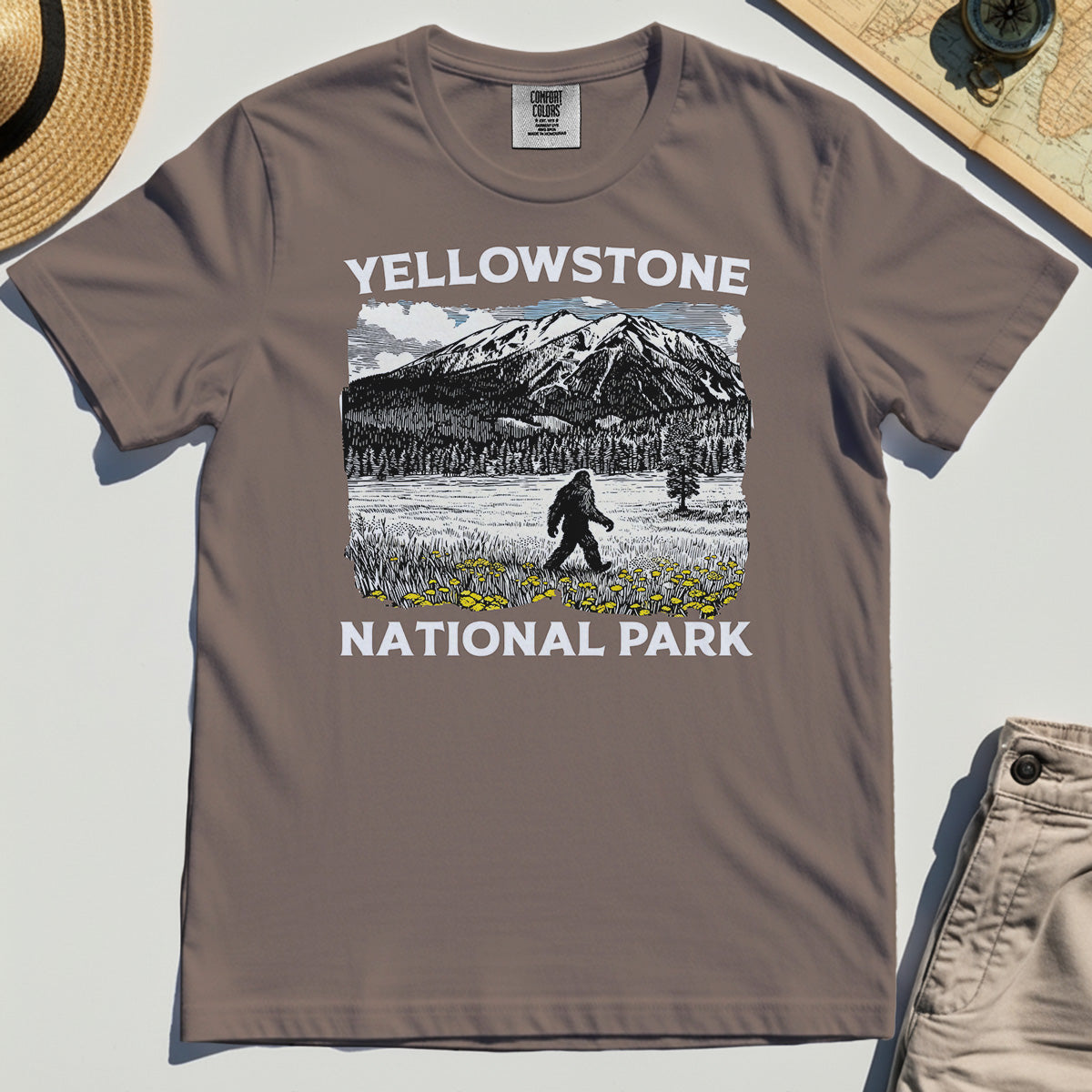 Yellowstone National Park Comfort Color Tee, Bigfoot Hiking Graphic 5