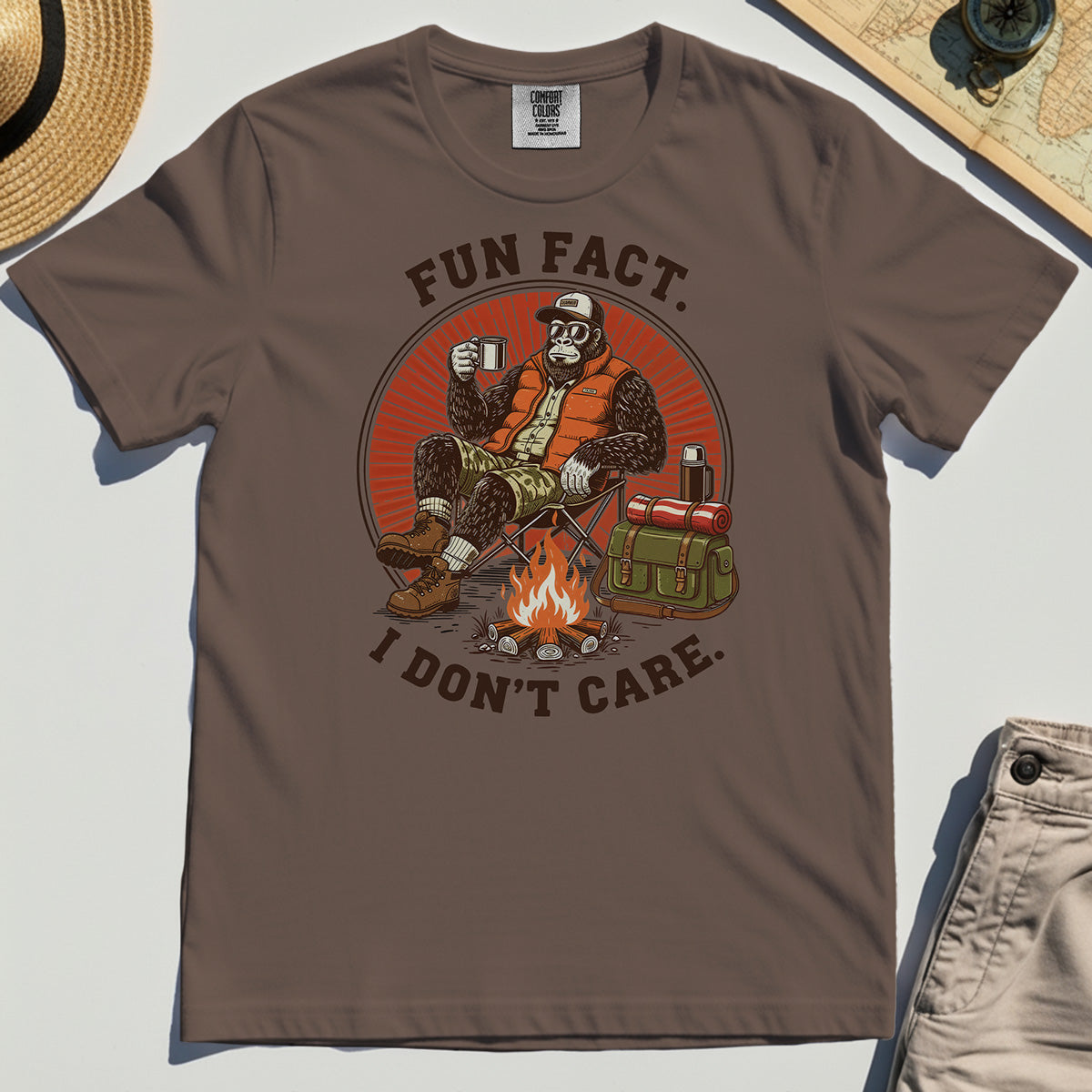 Funny Bigfoot Camping Comfort Tee, "Fun Fact I Don’t Care” 6