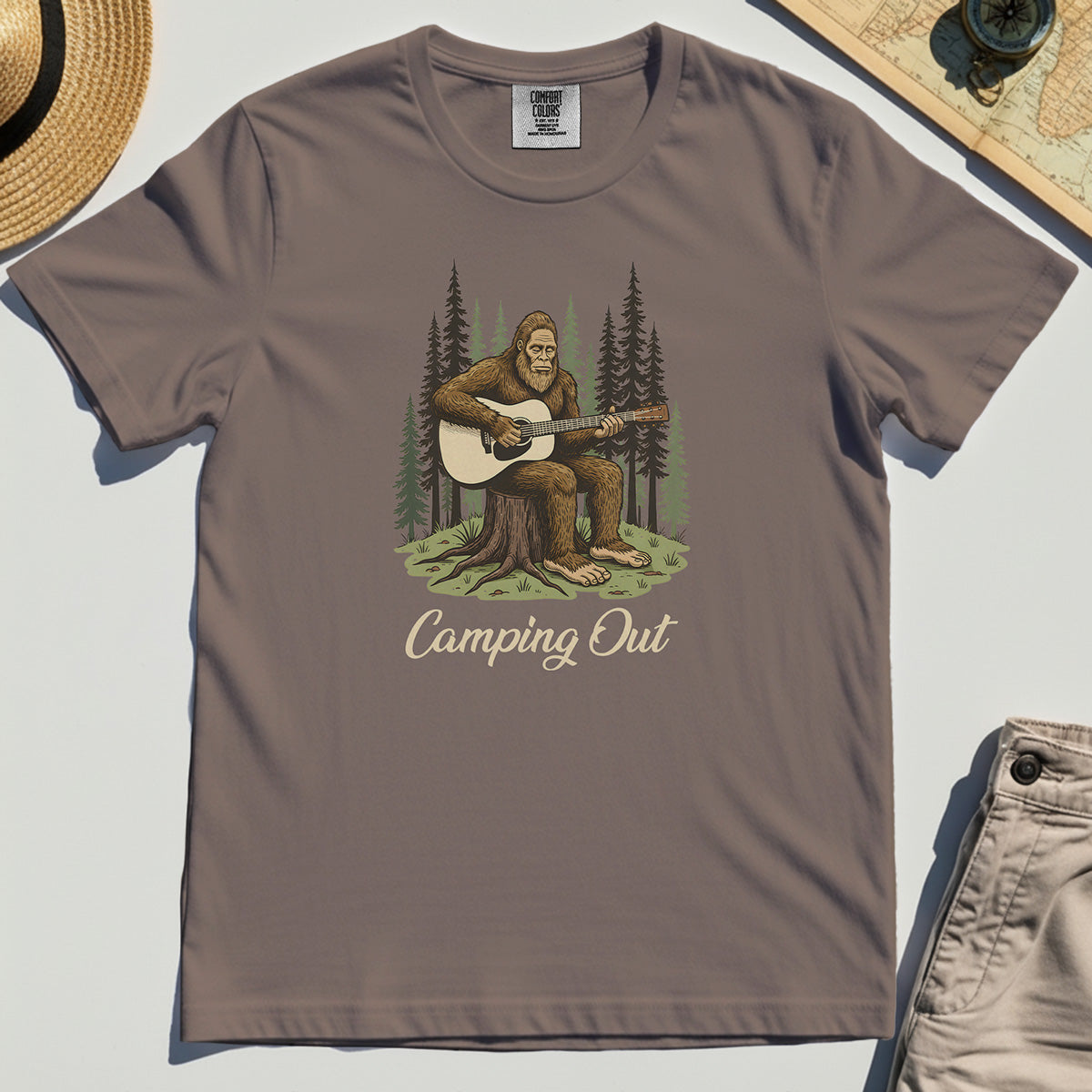 "Camping Out" Funny Bigfoot Camping Comfort Tee 6
