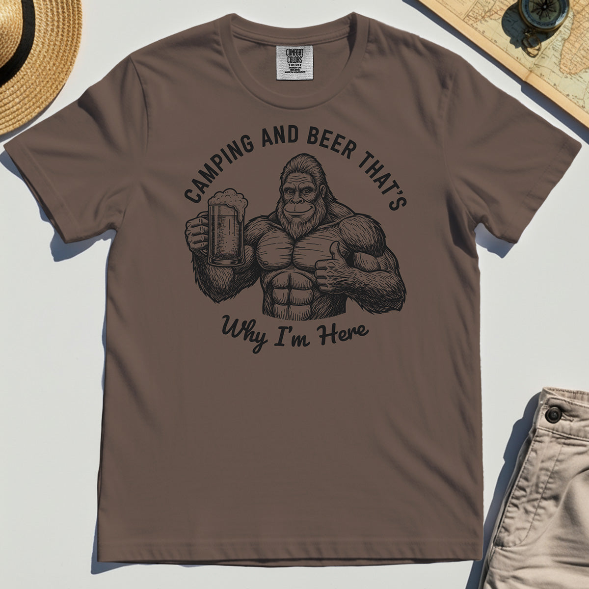 "Camping and Beer That’s Why I’m Here" Funny Bigfoot Camping Comfort Color Tees 5