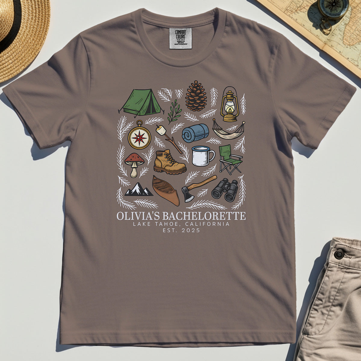 Bachelorette Camping Trip Comfort Tee, Bride Tribe Camping Trip Comfort Color Tees For Lake Tahoe 6