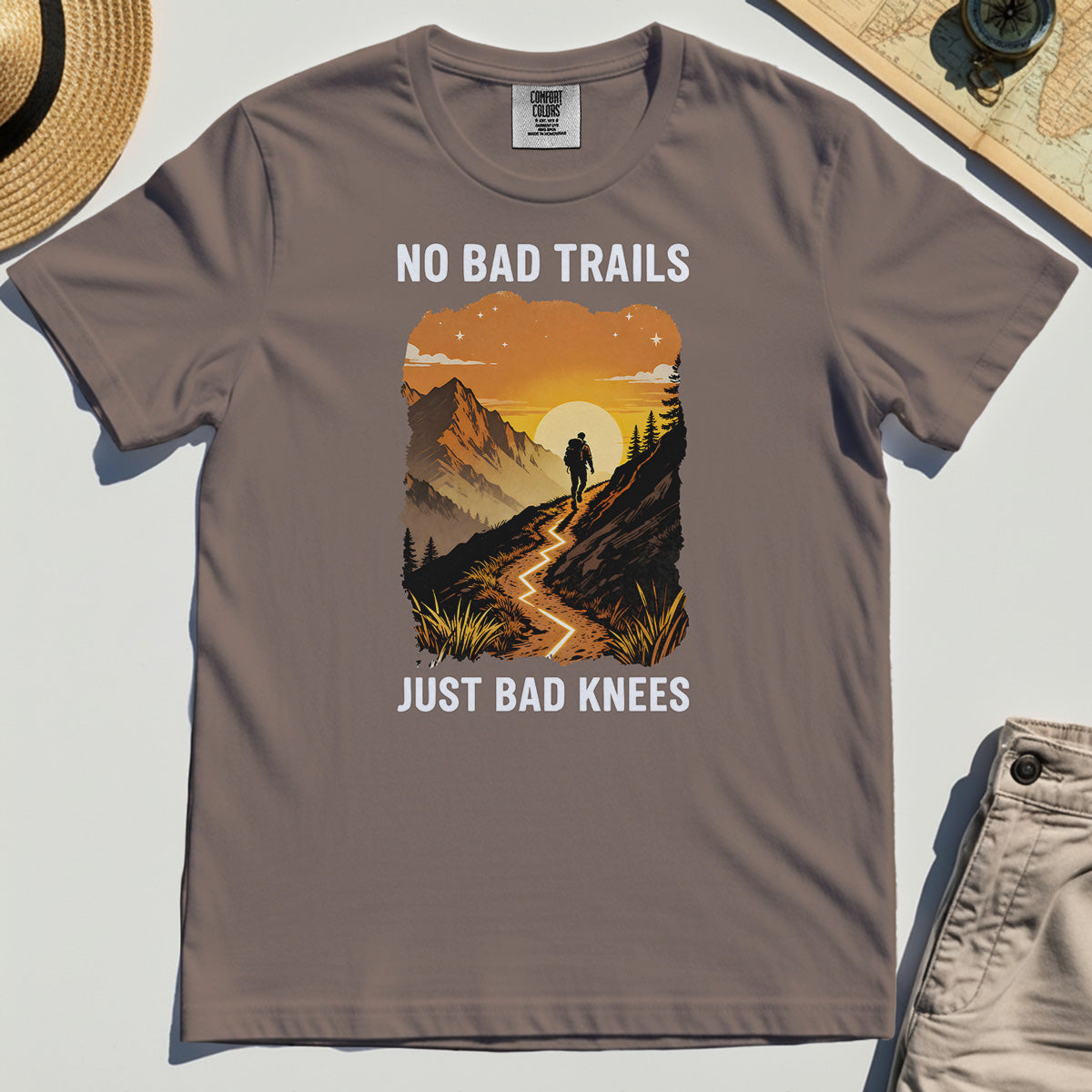 No Bad Trails Just Bad Knees Comfort Tee, Funny Trail And Camping Comfort Color Tee For Outdoor Lovers 7