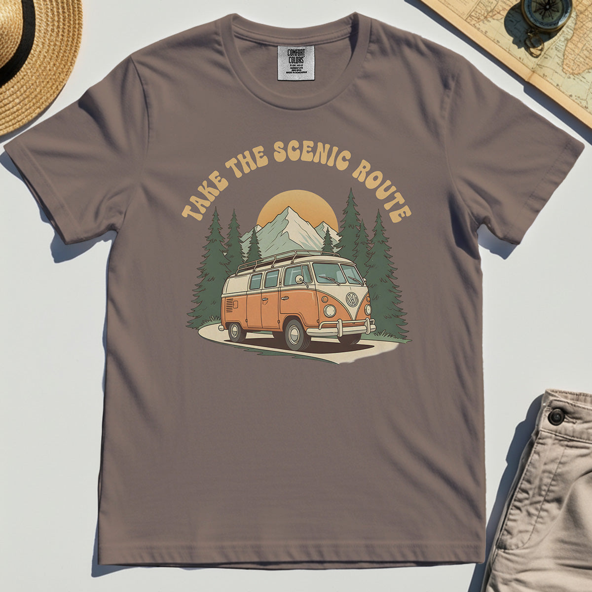 Take The Scenic Route Comfort Tee, Vintage Road Trip Comfort Color Tee For Travelers And Adventure Lovers 7
