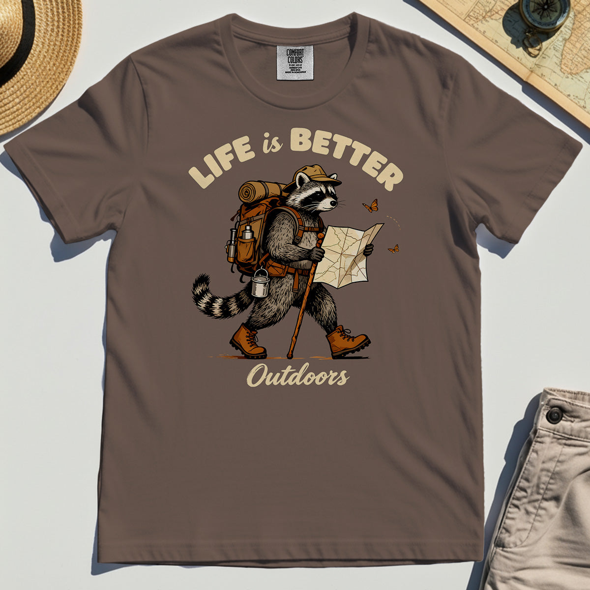 Raccoon "Life is Better Outdoors" Comfort Color Tee 5