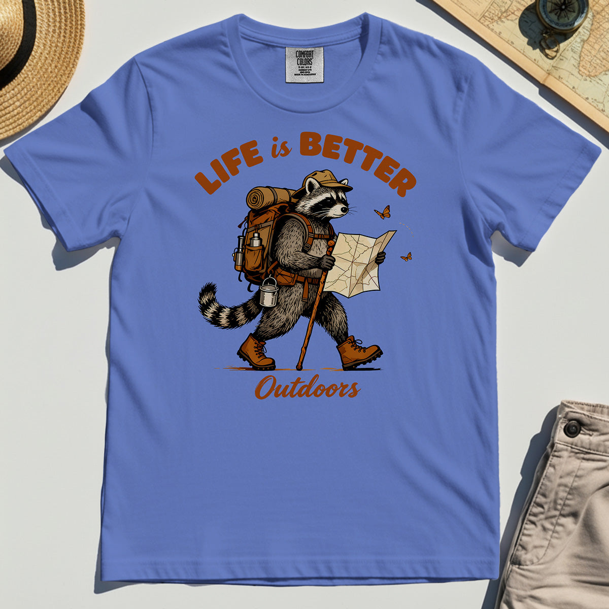 Raccoon "Life is Better Outdoors" Comfort Color Tee 6
