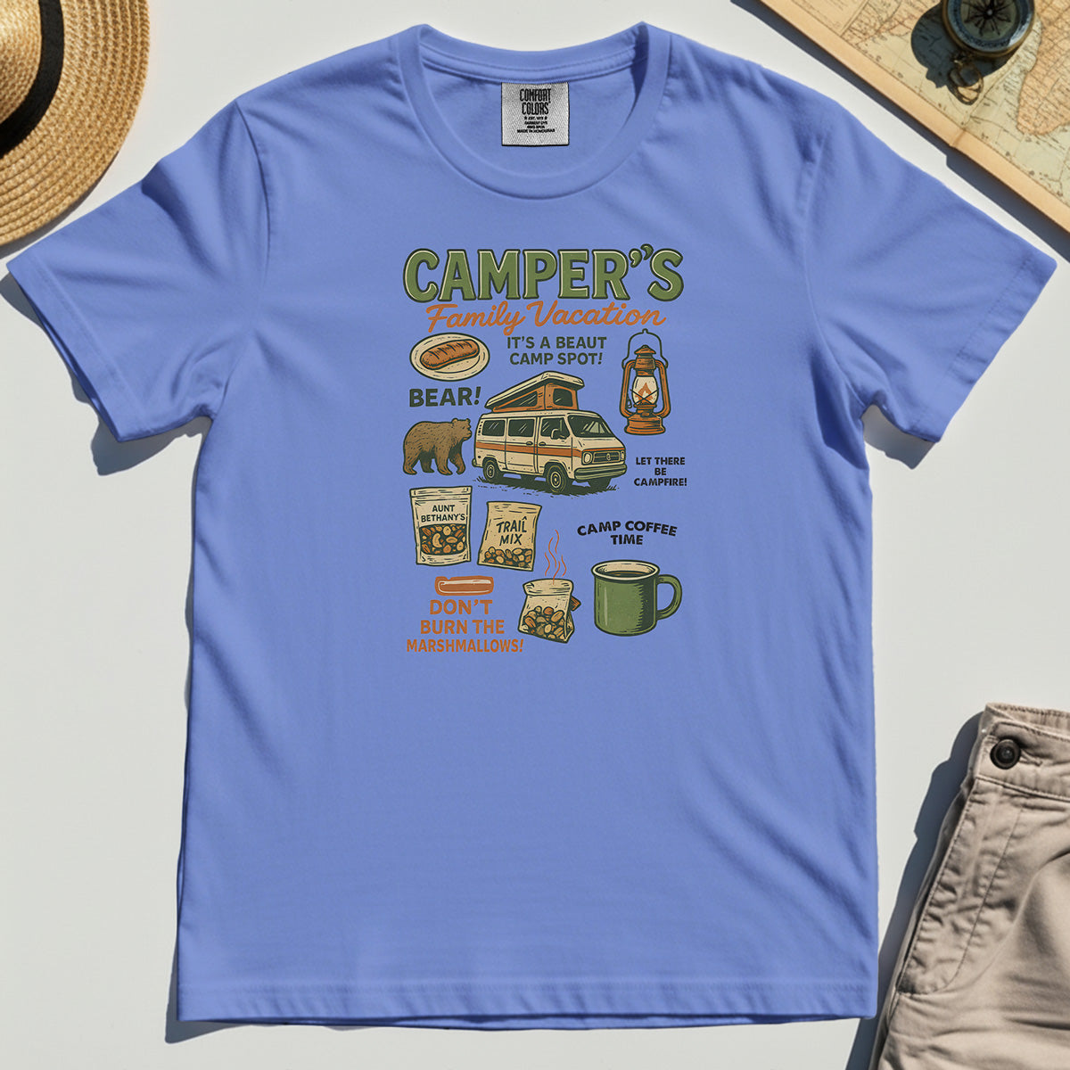 Camper’s Family Vacation Comfort Tee, Funny Outdoor Campfire Coffee Trail Mix Adventure Comfort Color Tee 7