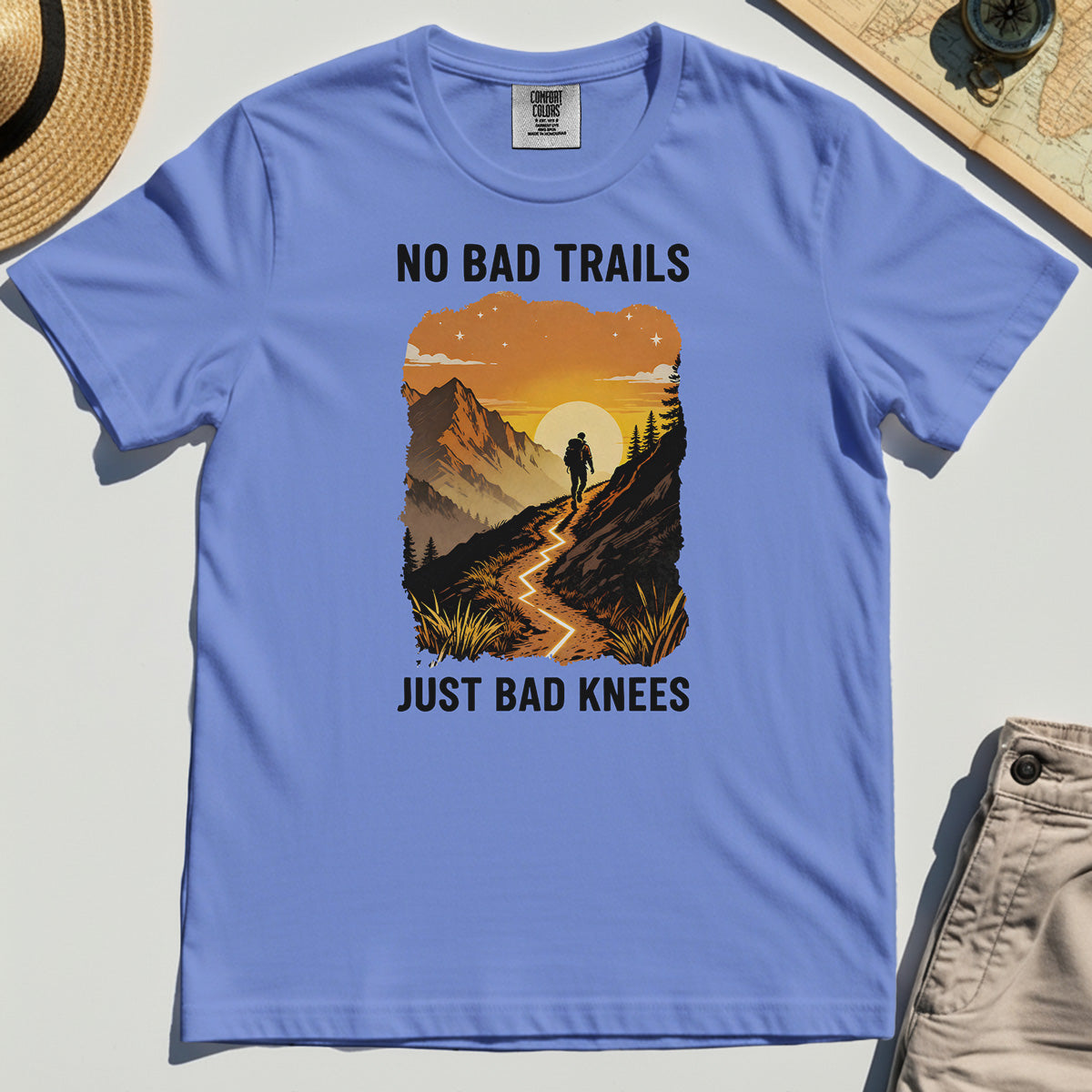 No Bad Trails Just Bad Knees Comfort Tee, Funny Trail And Camping Comfort Color Tee For Outdoor Lovers 8