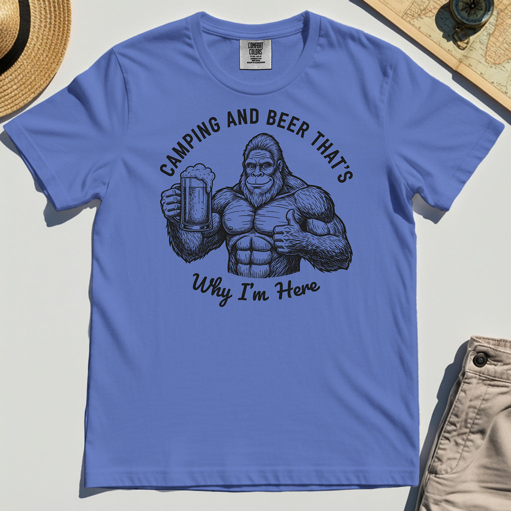 "Camping and Beer That’s Why I’m Here" Funny Bigfoot Camping Comfort Color Tees 6
