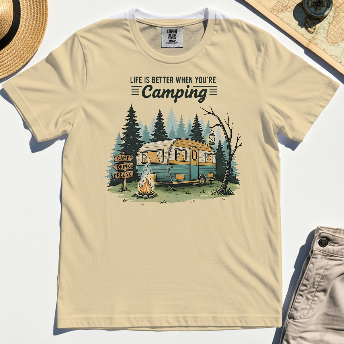 Life Is Better When You’re Camping Comfort Tee, Retro Camper and Campfire Comfort Color Tee For Travelers and Campers 3