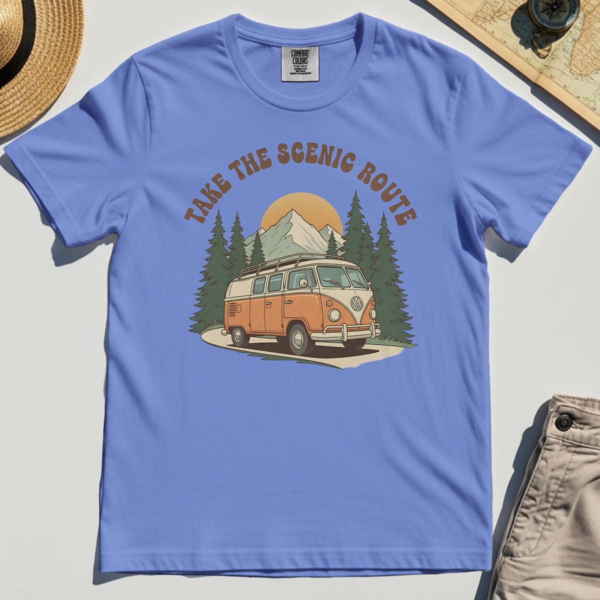 Take The Scenic Route Comfort Tee, Vintage Road Trip Comfort Color Tee For Travelers And Adventure Lovers 8