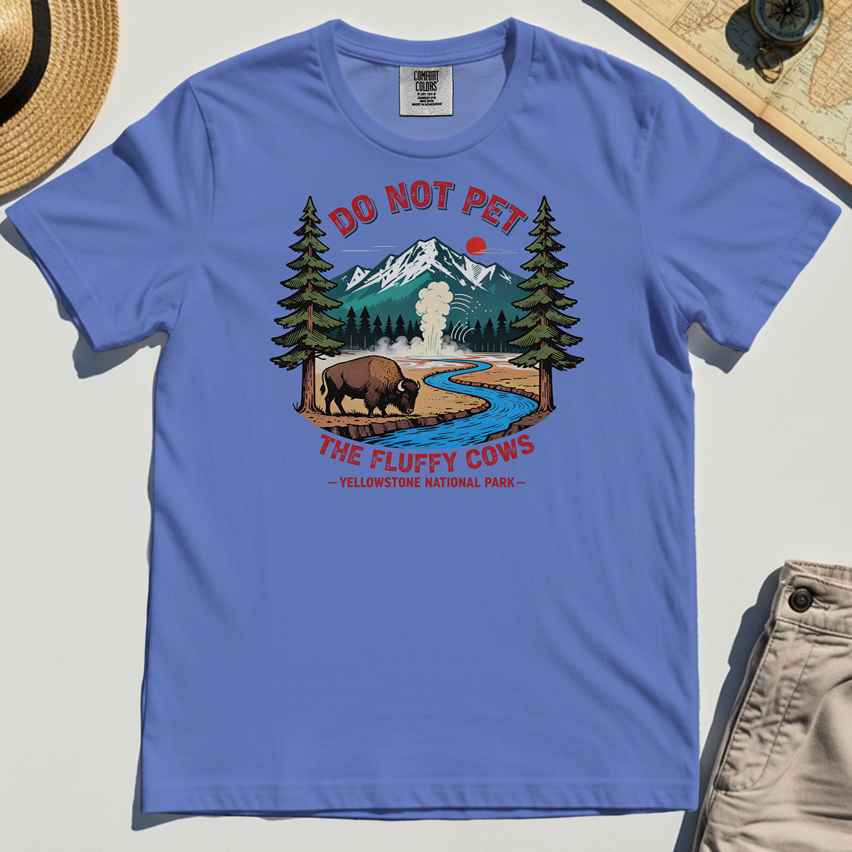 Yellowstone National Park Comfort Tees, Do Not Pet The Fluffy Cows Funny Bison Graphic Comfort Color Tees 6