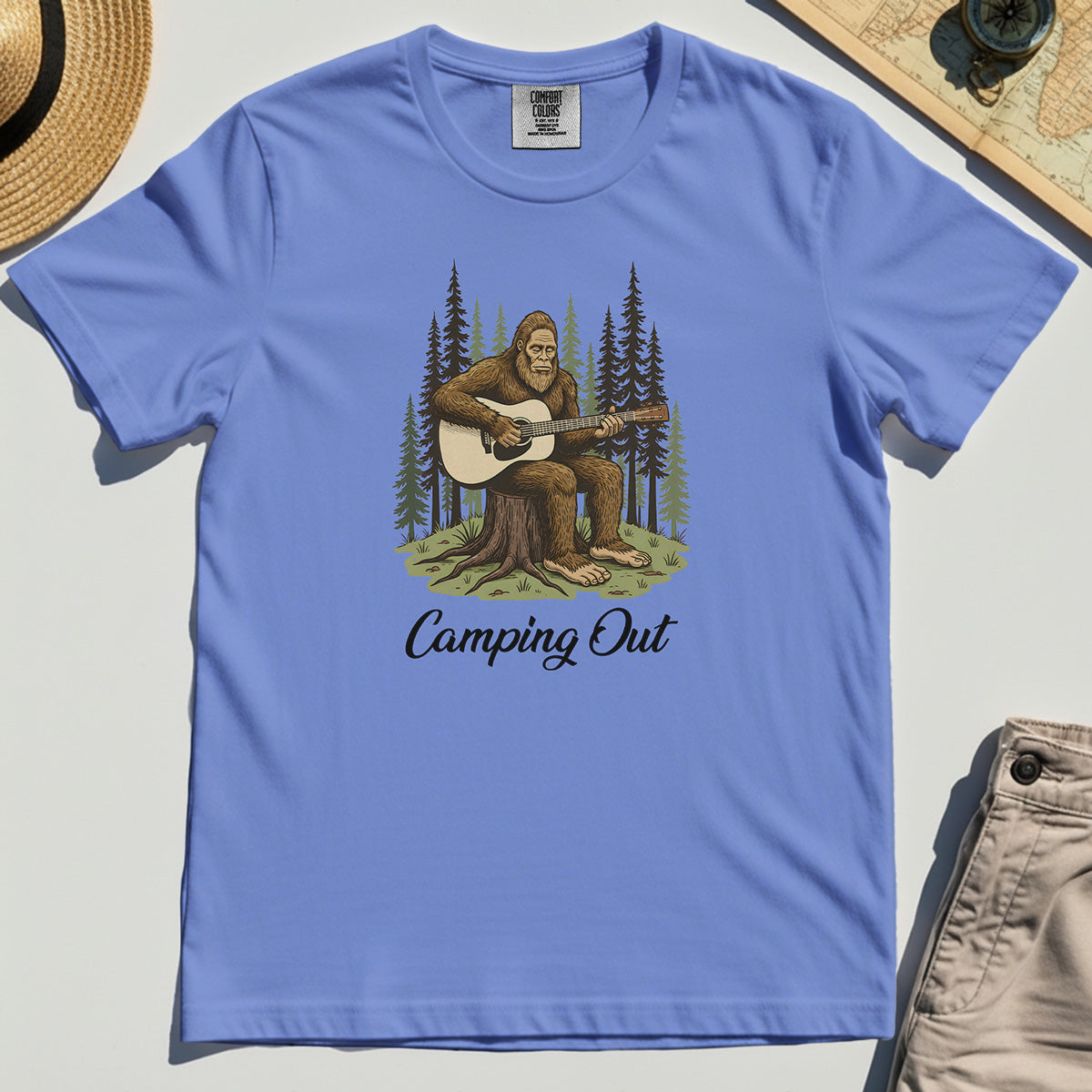 "Camping Out" Funny Bigfoot Camping Comfort Tee 1