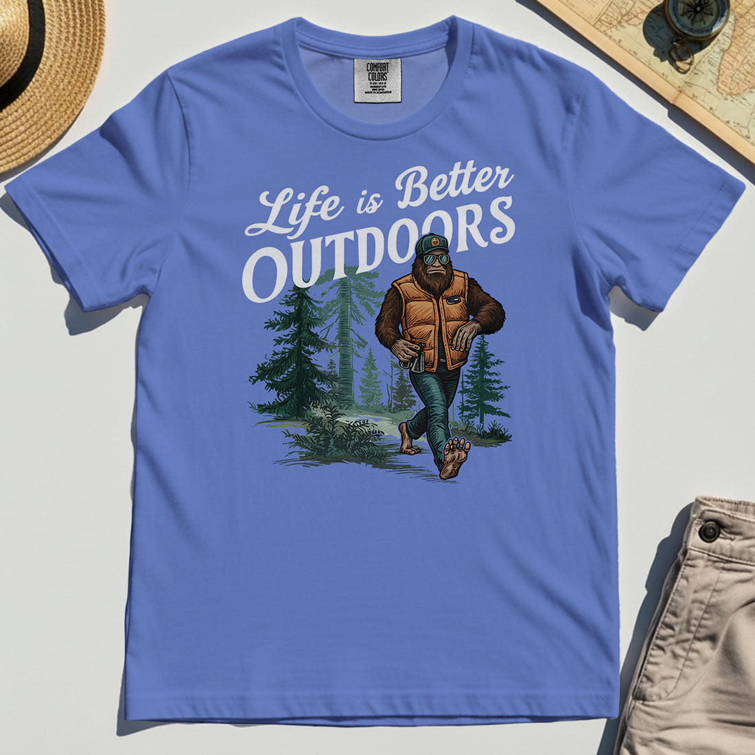 Bigfoot Life Is Better Outdoors Comfort Tee, Retro Camping Graphic Comfort Color Tees For Outdoor Adventurers 1