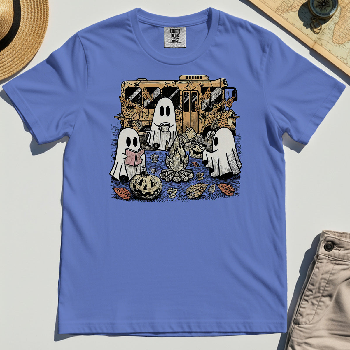 Cute Ghost Campfire Halloween Comfort Tee 7