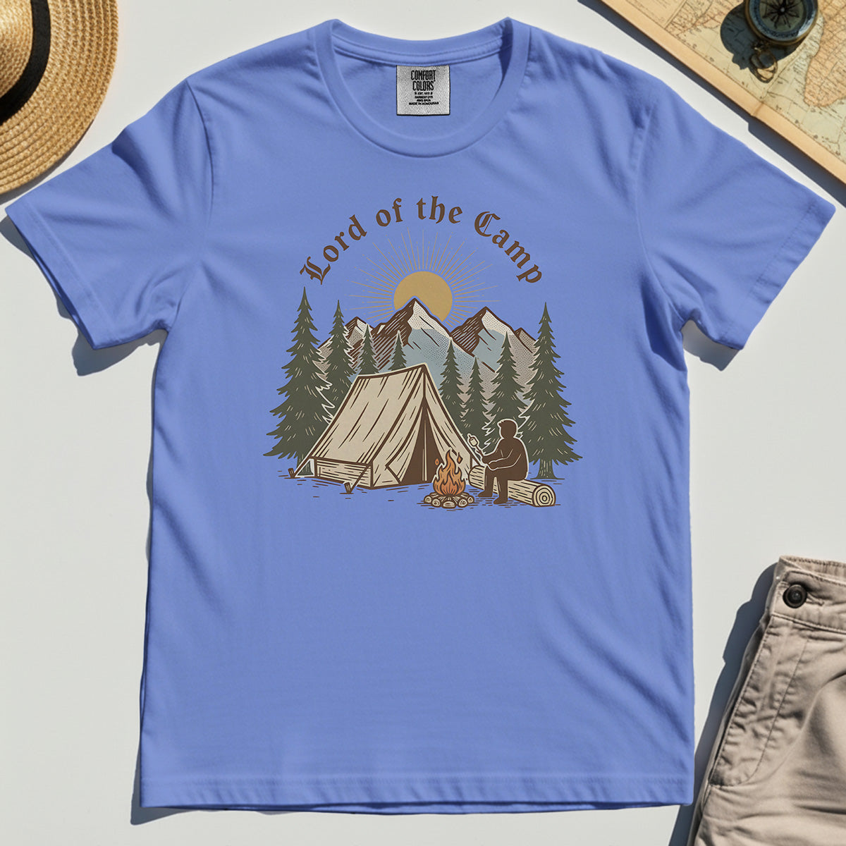 Vintage Lord of the Camp Campfire Comfort Tee, Tent And Campfire Mountain Scene Comfort Color Tee 7