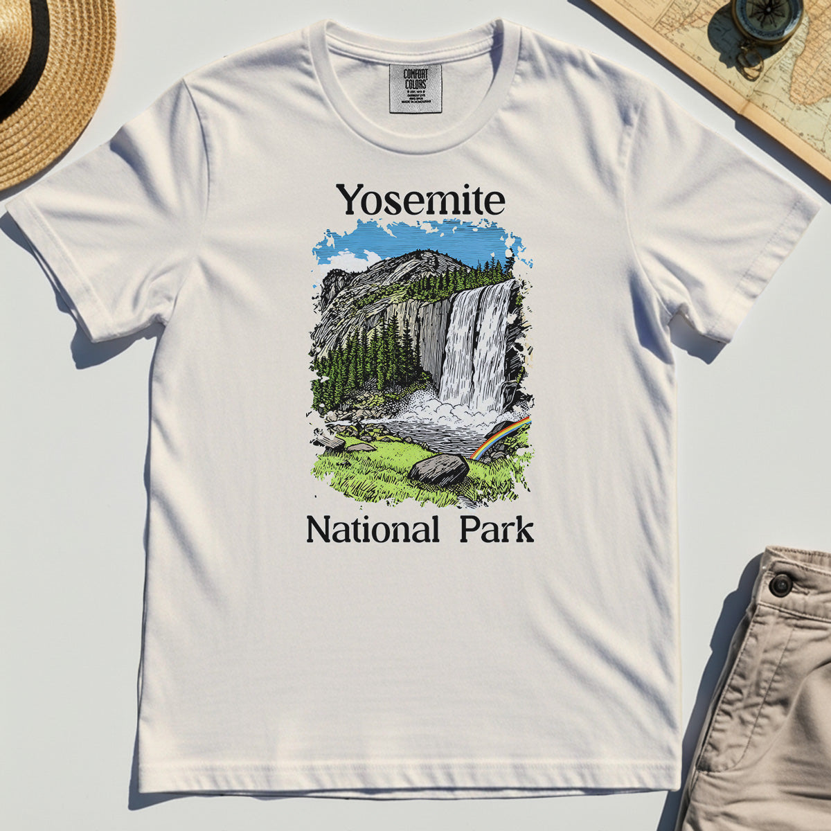Yosemite Waterfall Vintage Comfort Color Tee, Scenic National Park Graphic Comfort Tee, Hiking Gift 7