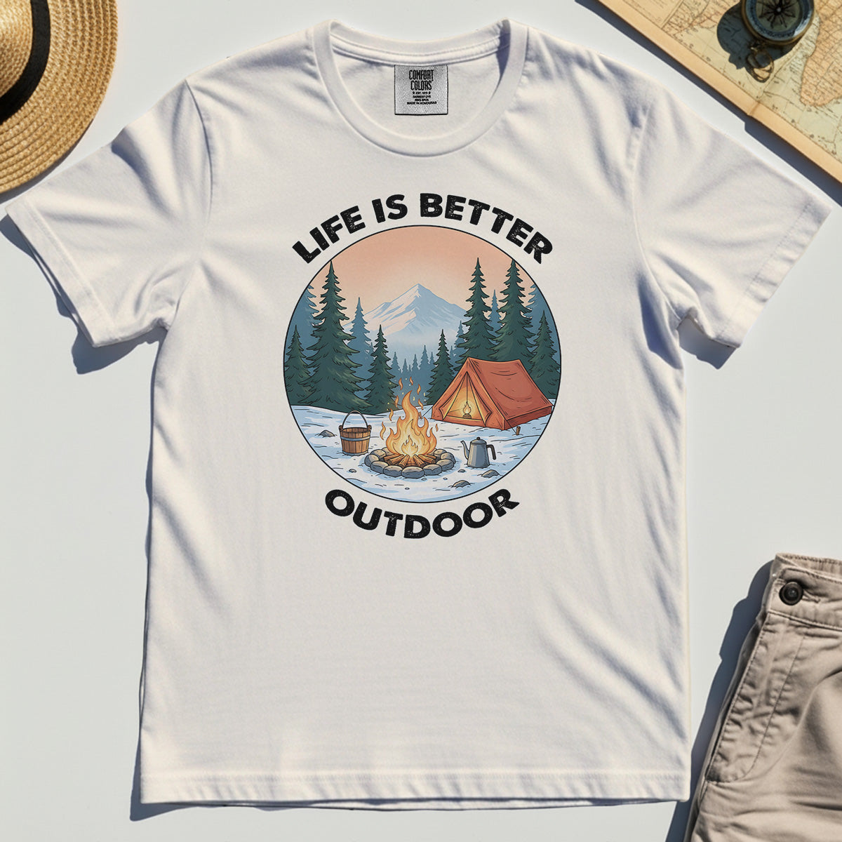 Funny Camping Life Is Better Outdoor Comfort Tee, Vintage Camping Comfort Color Tee For Outdoor Adventure Lovers 2