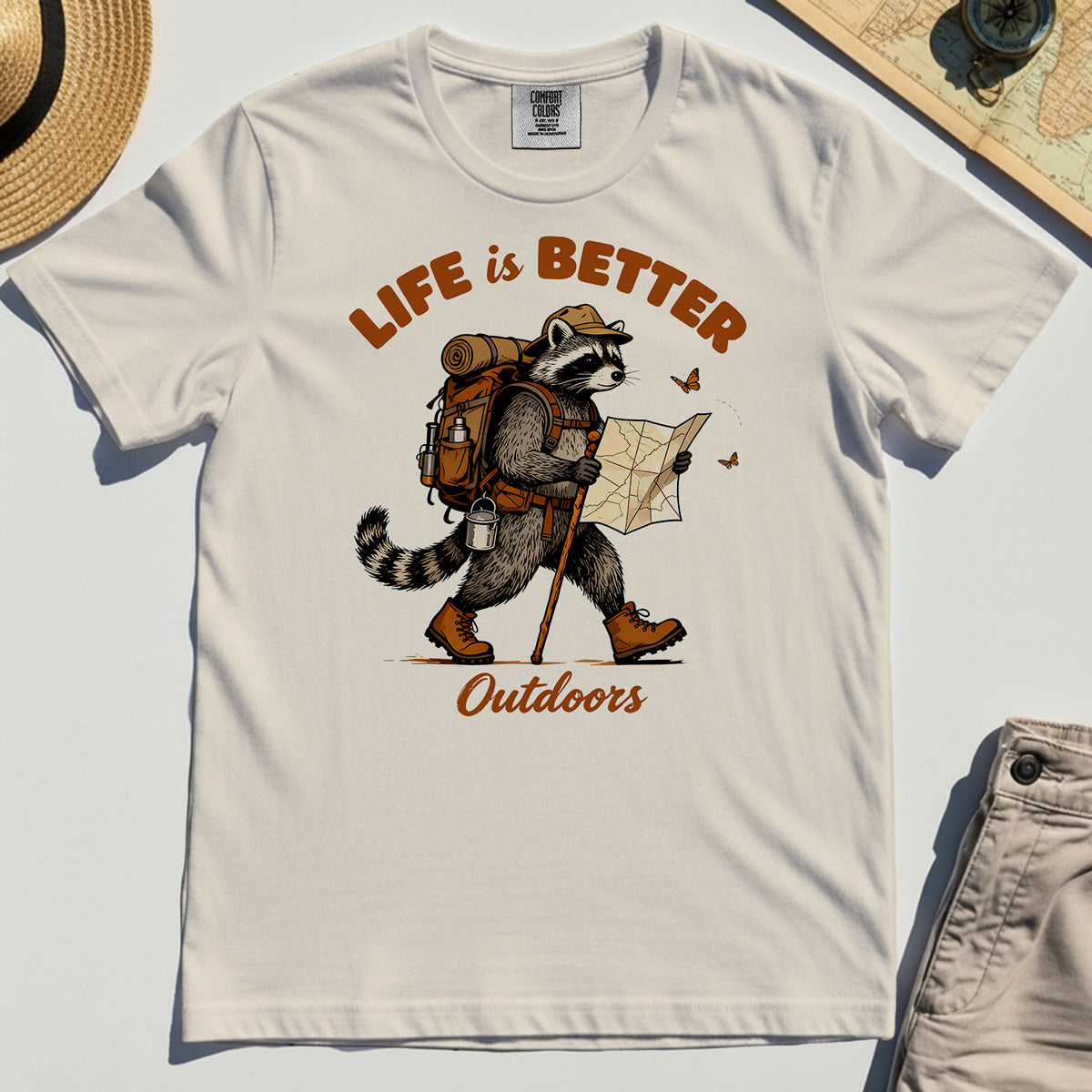 Raccoon "Life is Better Outdoors" Comfort Color Tee 7