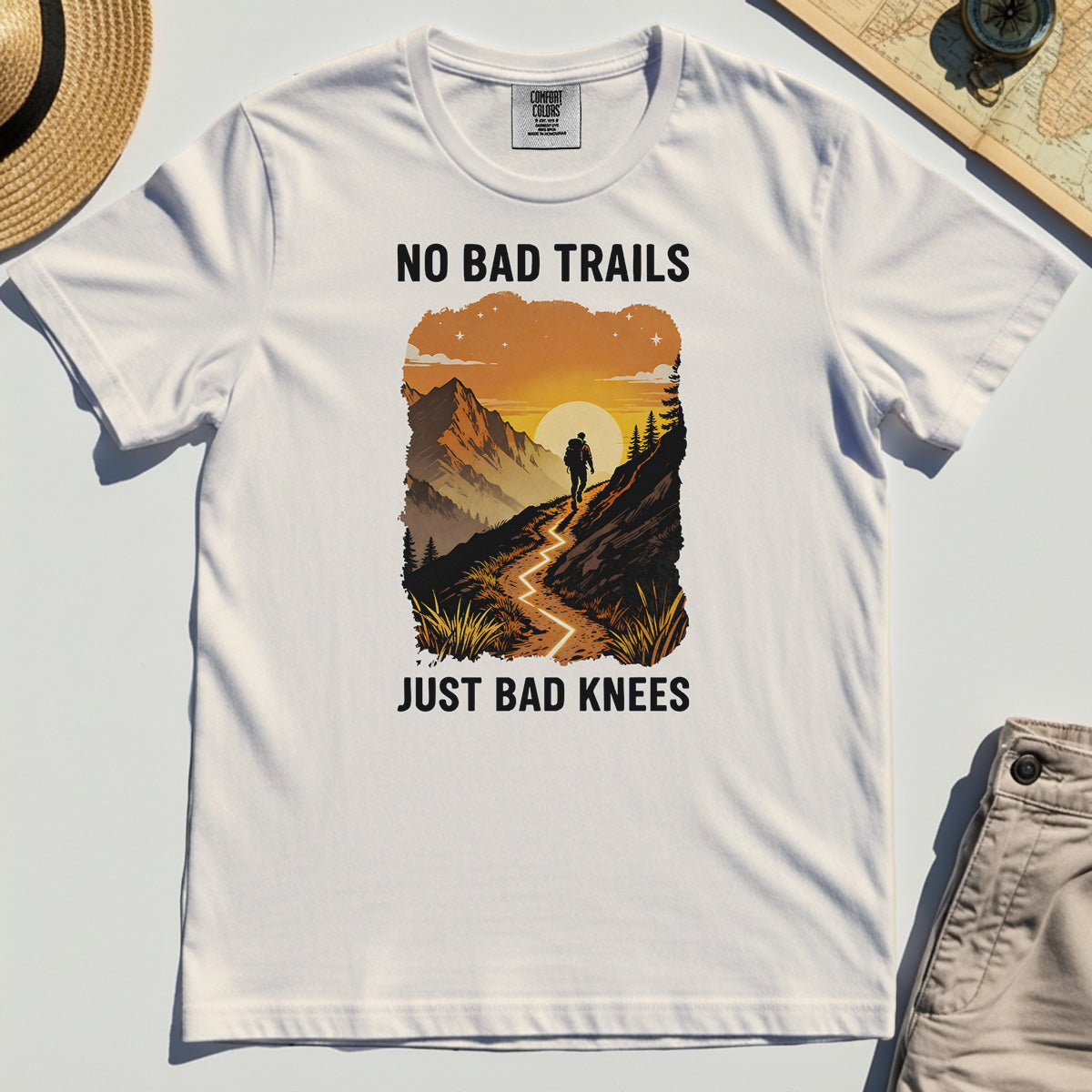 No Bad Trails Just Bad Knees Comfort Tee, Funny Trail And Camping Comfort Color Tee For Outdoor Lovers 2
