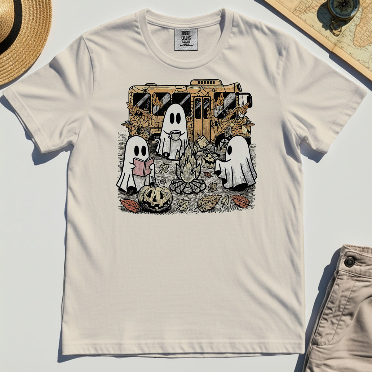 Cute Ghost Campfire Halloween Comfort Tee 8