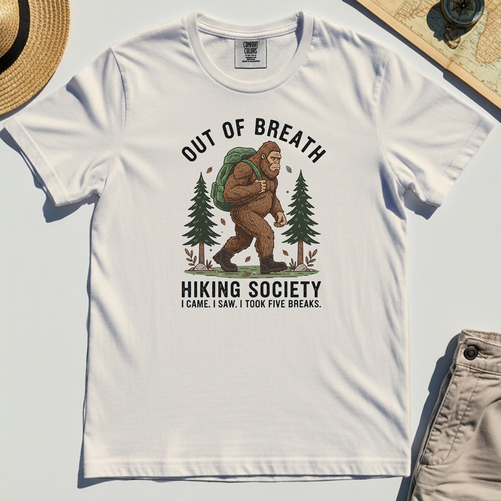 Out of Breath Hiking Society Comfort Tee, Funny Sasquatch Outdoor Camping Comfort Color Tee 7