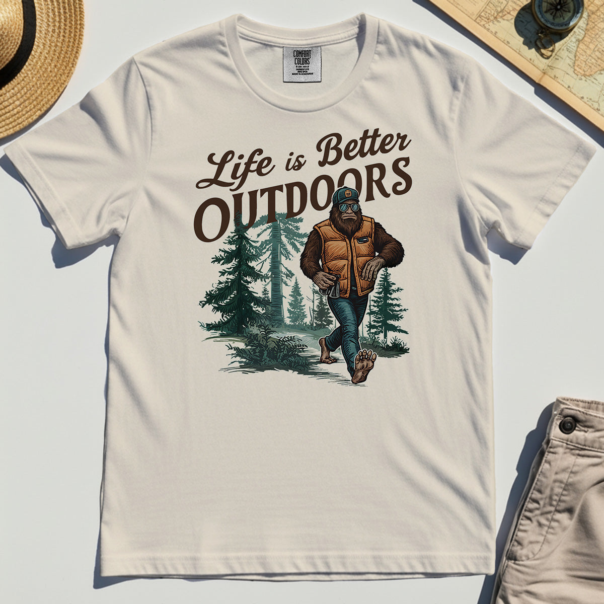 Bigfoot Life Is Better Outdoors Comfort Tee, Retro Camping Graphic Comfort Color Tees For Outdoor Adventurers 7