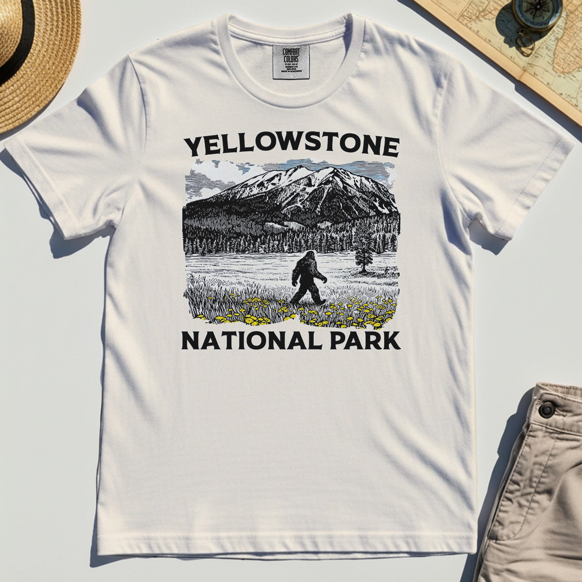 Yellowstone National Park Comfort Color Tee, Bigfoot Hiking Graphic 7