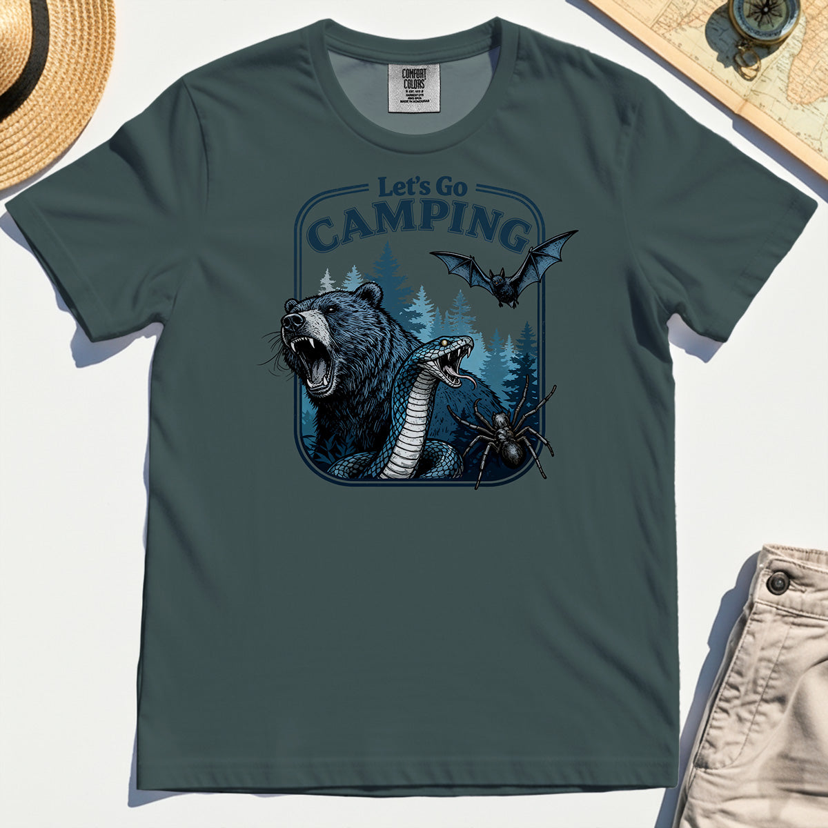 Let’s Go Camping Comfort Tee, Funny Outdoor Adventure Comfort Color Tee For Hikers and Campers 4