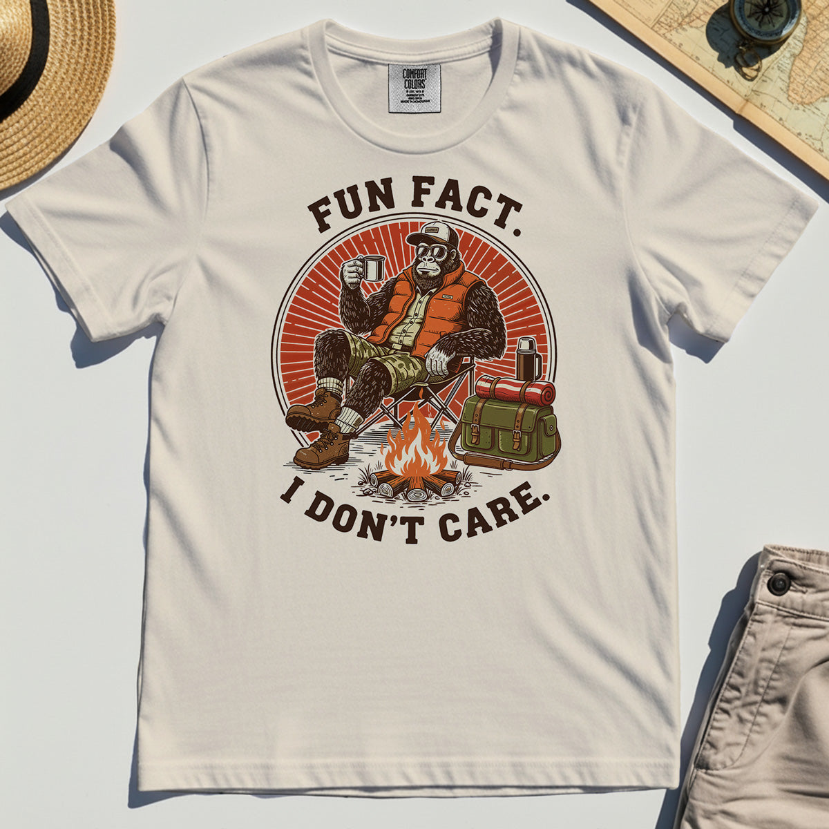 Funny Bigfoot Camping Comfort Tee, "Fun Fact I Don’t Care” 7