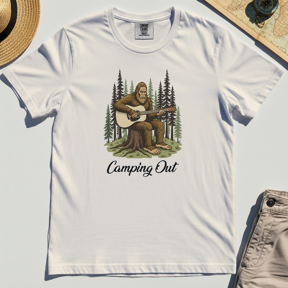 "Camping Out" Funny Bigfoot Camping Comfort Tee 7