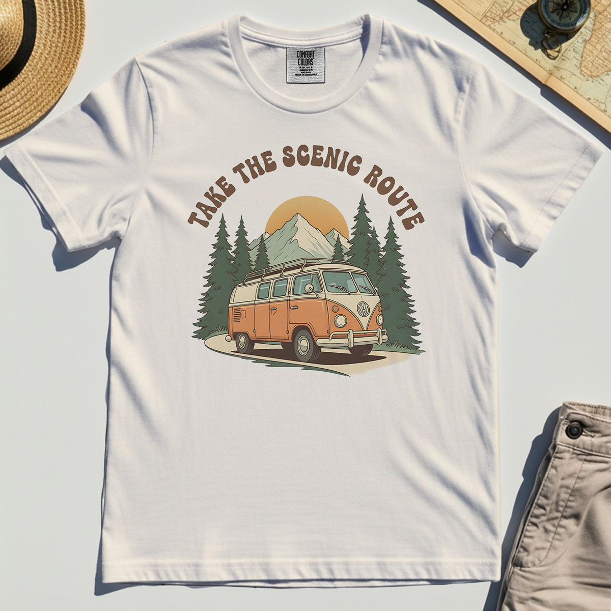 Take The Scenic Route Comfort Tee, Vintage Road Trip Comfort Color Tee For Travelers And Adventure Lovers 2