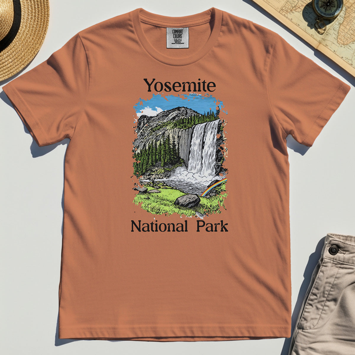 Yosemite Waterfall Vintage Comfort Color Tee, Scenic National Park Graphic Comfort Tee, Hiking Gift 8