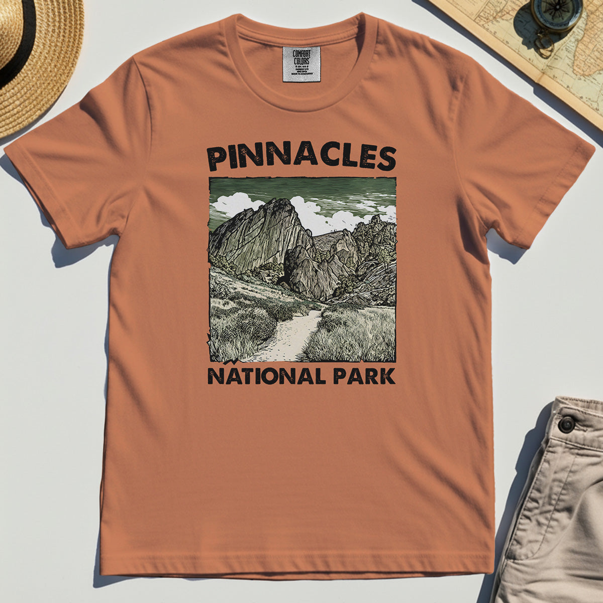 Pinnacles National Park Comfort Tee, Vintage Nature Camping Adventure Comfort Tee 1