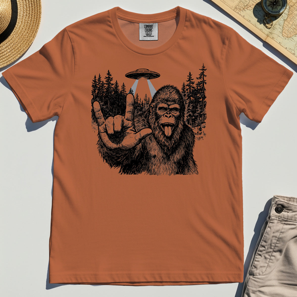 Funny Bigfoot Rock On Comfort Tee 8