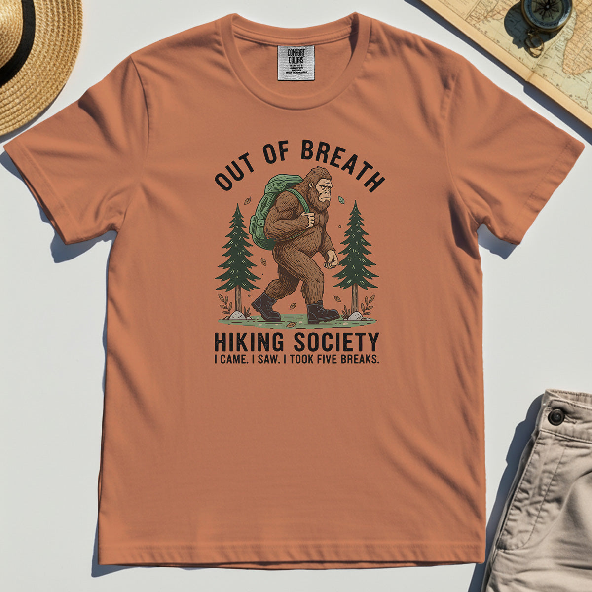 Out of Breath Hiking Society Comfort Tee, Funny Sasquatch Outdoor Camping Comfort Color Tee 8