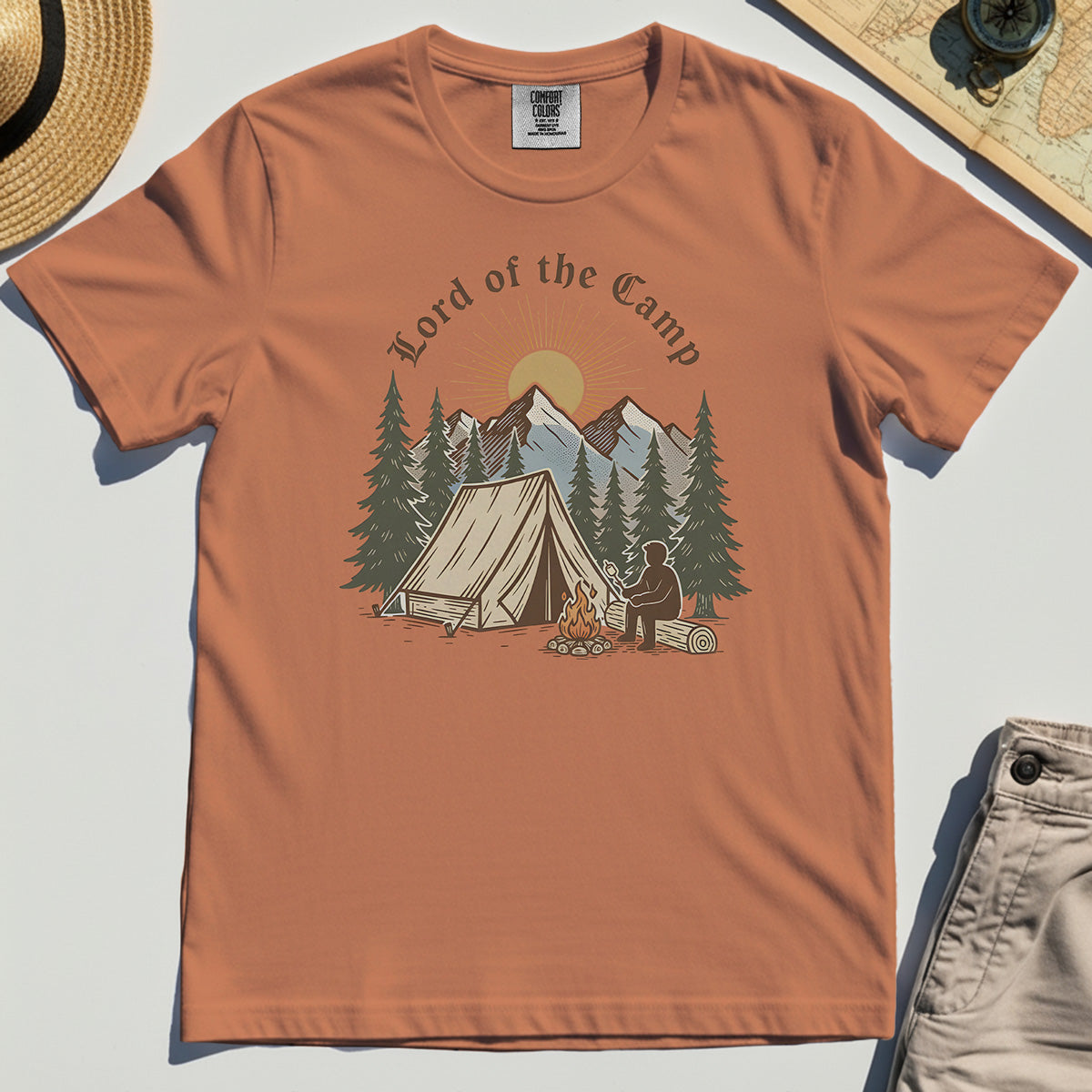 Vintage Lord of the Camp Campfire Comfort Tee, Tent And Campfire Mountain Scene Comfort Color Tee 8