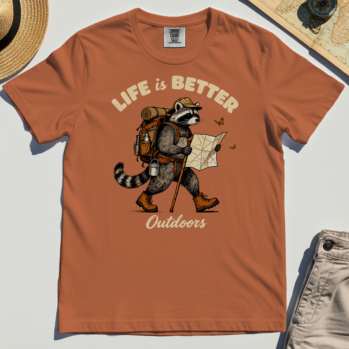 Raccoon "Life is Better Outdoors" Comfort Color Tee 8
