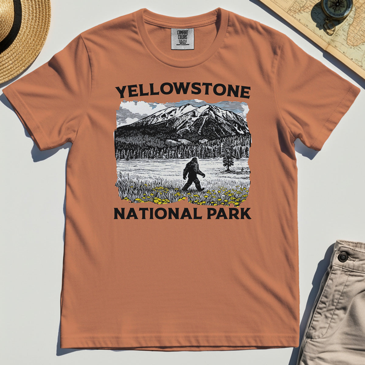 Yellowstone National Park Comfort Color Tee, Bigfoot Hiking Graphic 8