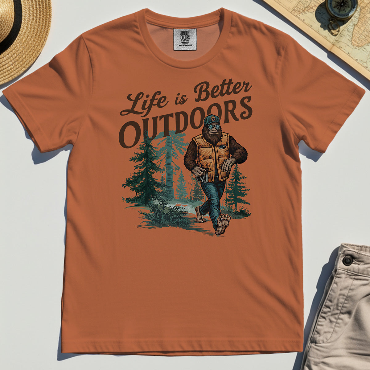 Bigfoot Life Is Better Outdoors Comfort Tee, Retro Camping Graphic Comfort Color Tees For Outdoor Adventurers 8