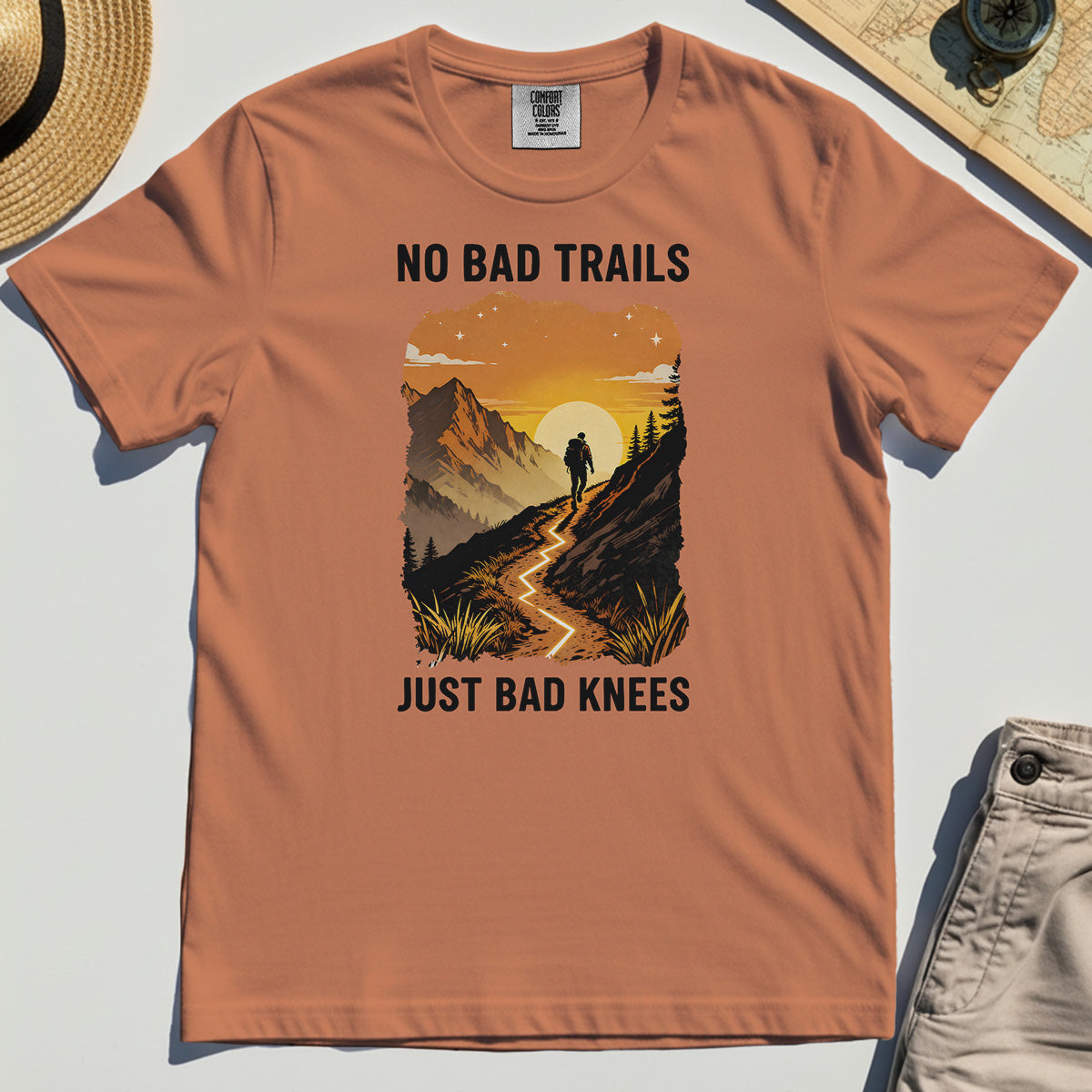 No Bad Trails Just Bad Knees Comfort Tee, Funny Trail And Camping Comfort Color Tee For Outdoor Lovers 1