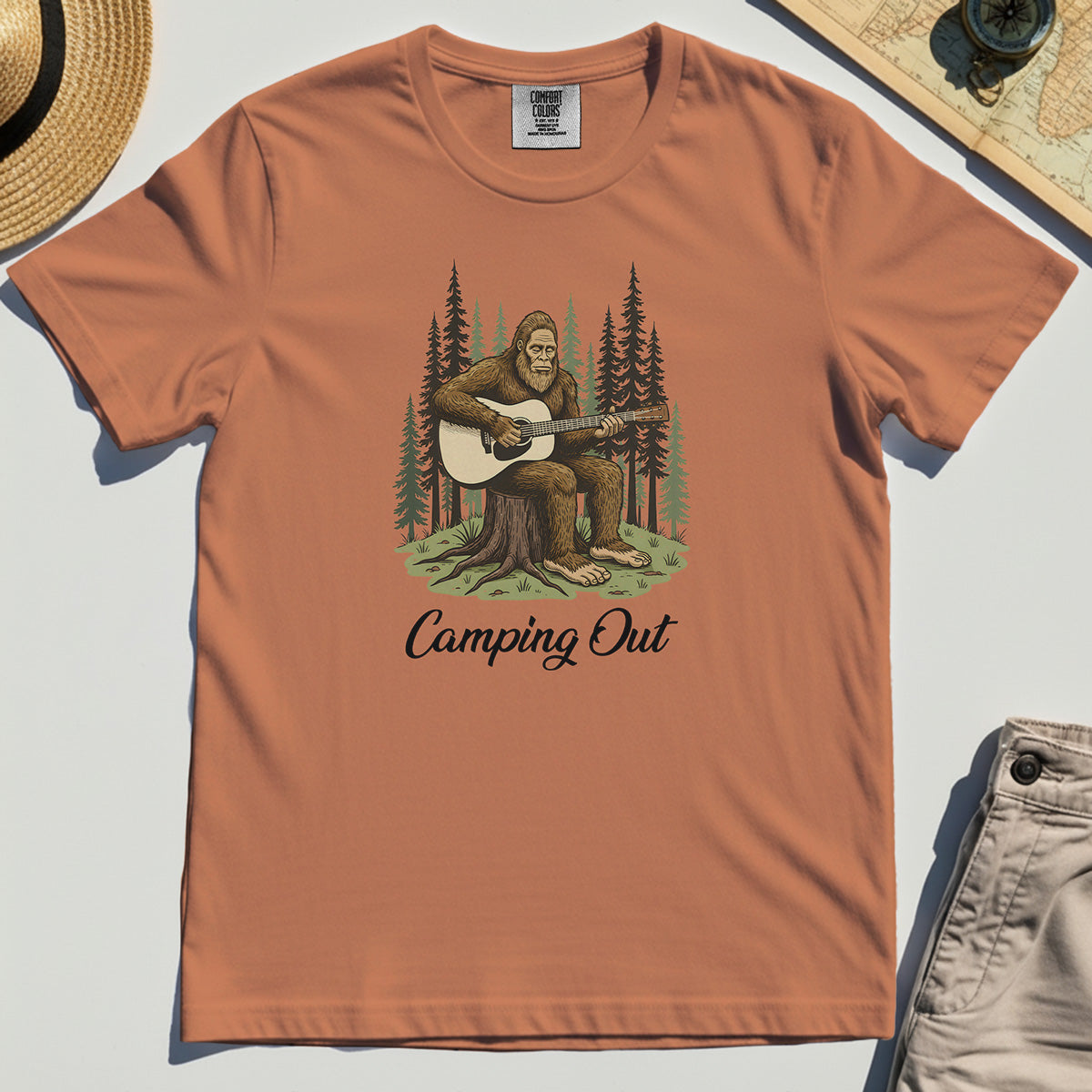 "Camping Out" Funny Bigfoot Camping Comfort Tee 8