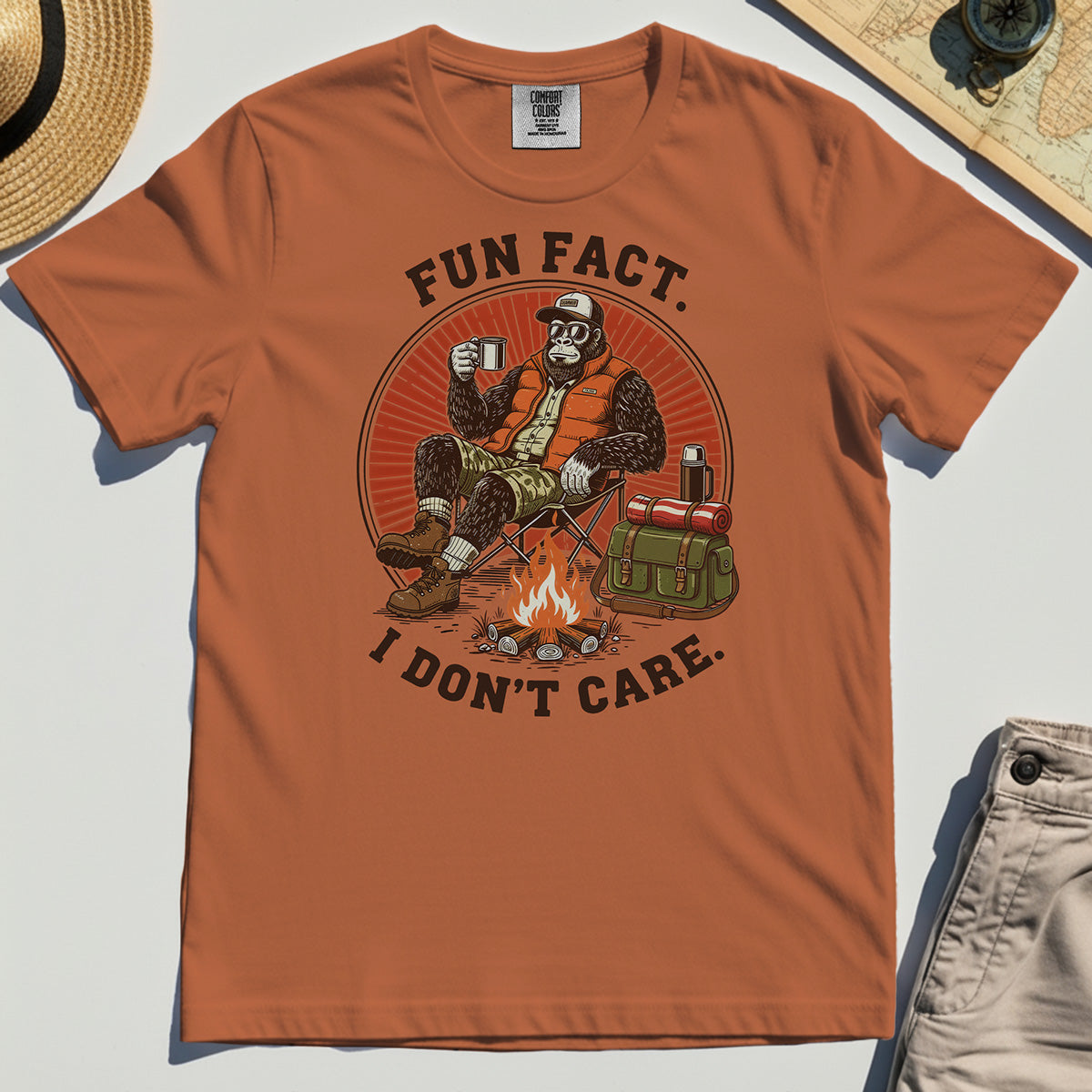 Funny Bigfoot Camping Comfort Tee, "Fun Fact I Don’t Care” 8