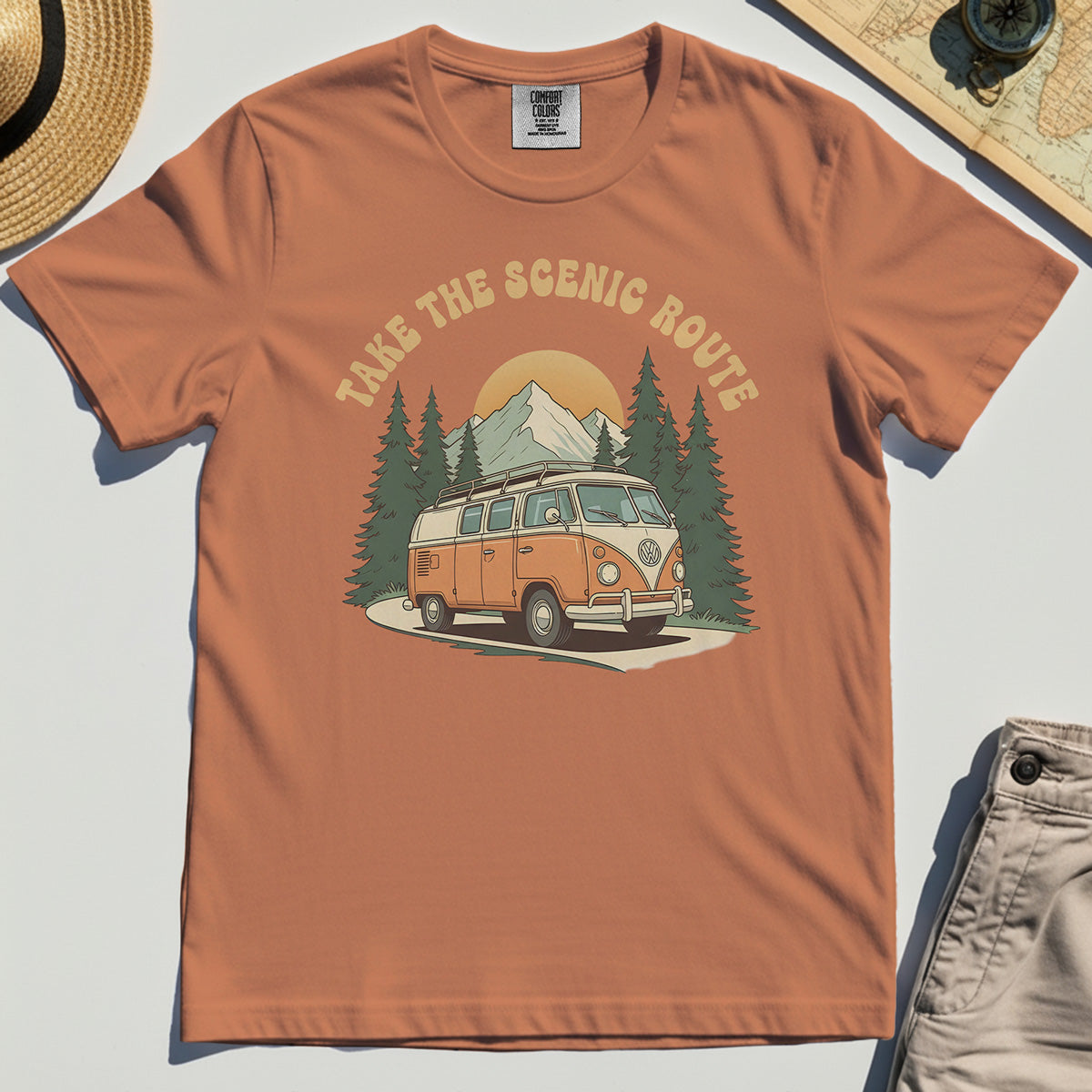 Take The Scenic Route Comfort Tee, Vintage Road Trip Comfort Color Tee For Travelers And Adventure Lovers 1