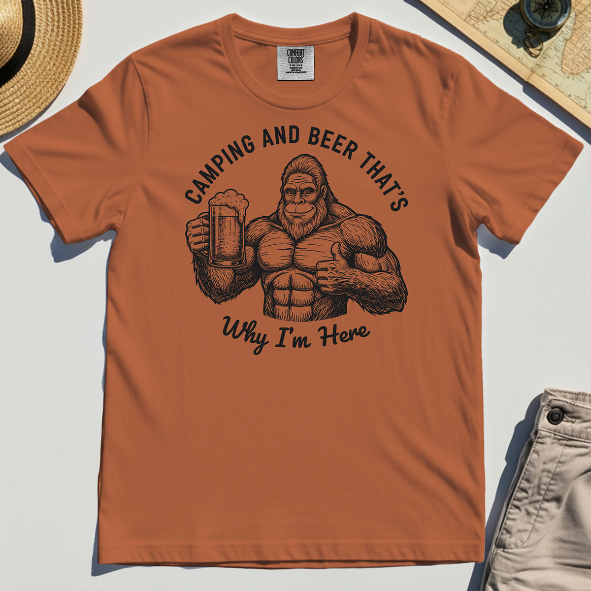 "Camping and Beer That’s Why I’m Here" Funny Bigfoot Camping Comfort Color Tees 8