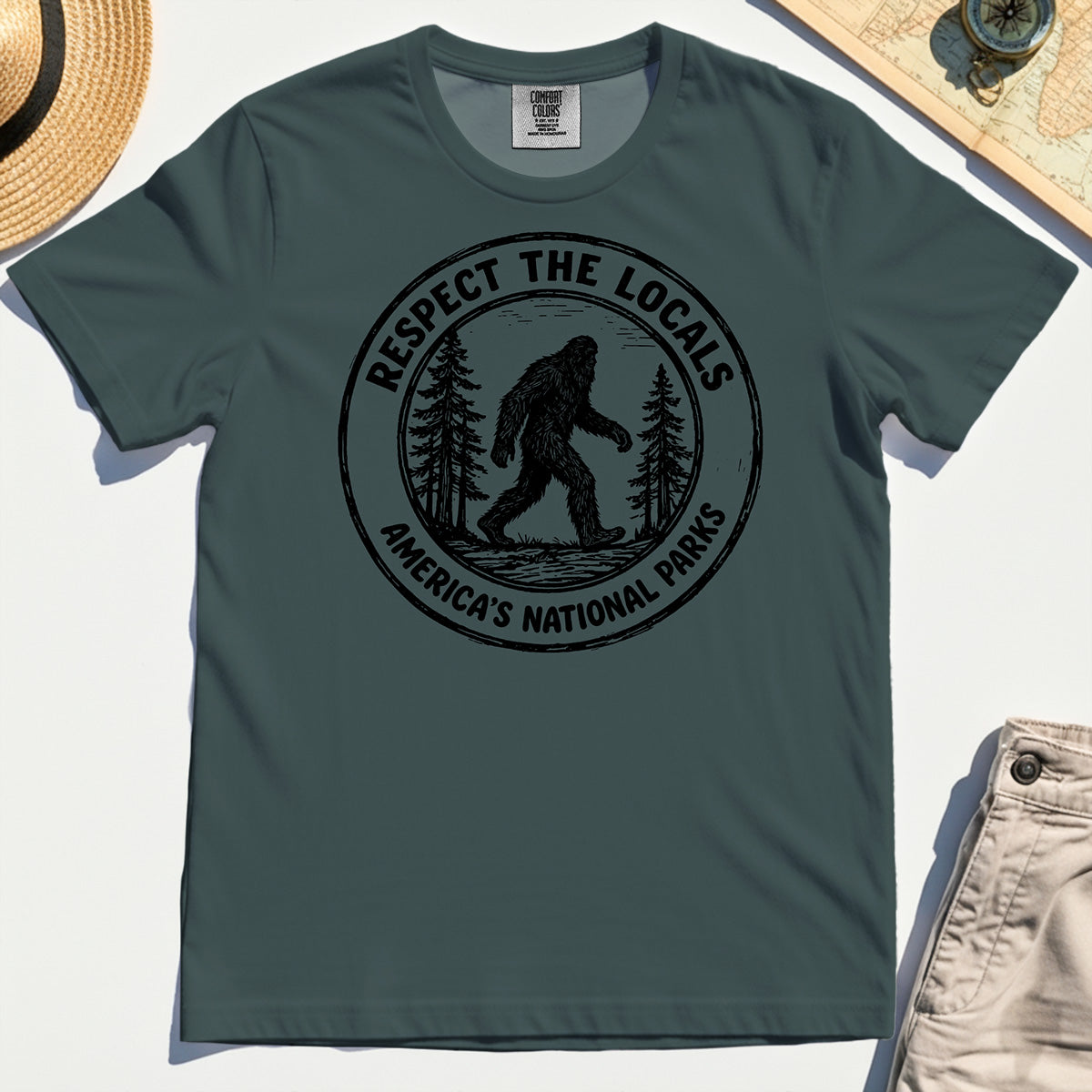 Retro Respect the Locals Bigfoot Comfort Tee, Funny Sasquatch National Park Camping Comfort Color Tees 4