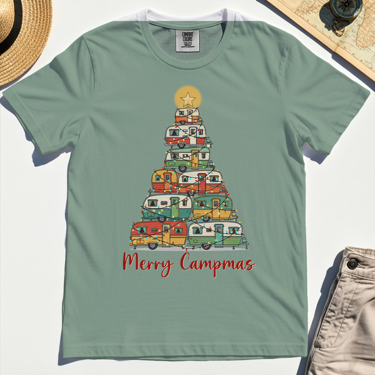 Retro Camper Van Christmas Comfort Tee, Funny Holiday Camping Comfort Color Tee For Men And Women 3