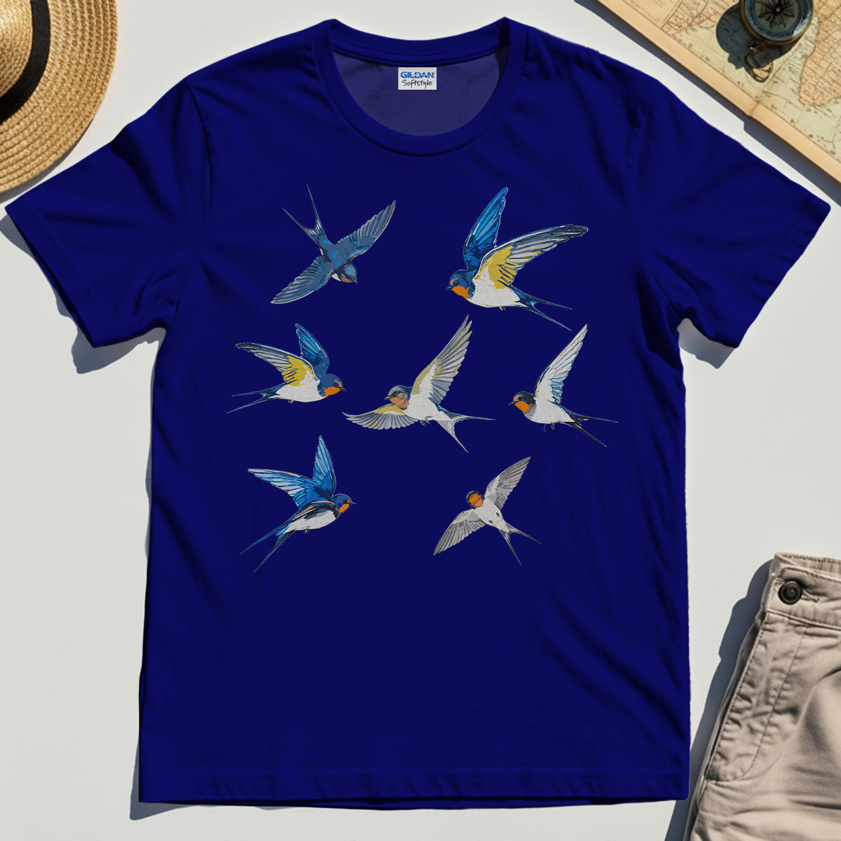 Elegant Flying Swallows Shirt, Minimalist Wildlife Camping Graphic Shirt Gift For Nature Campers 4
