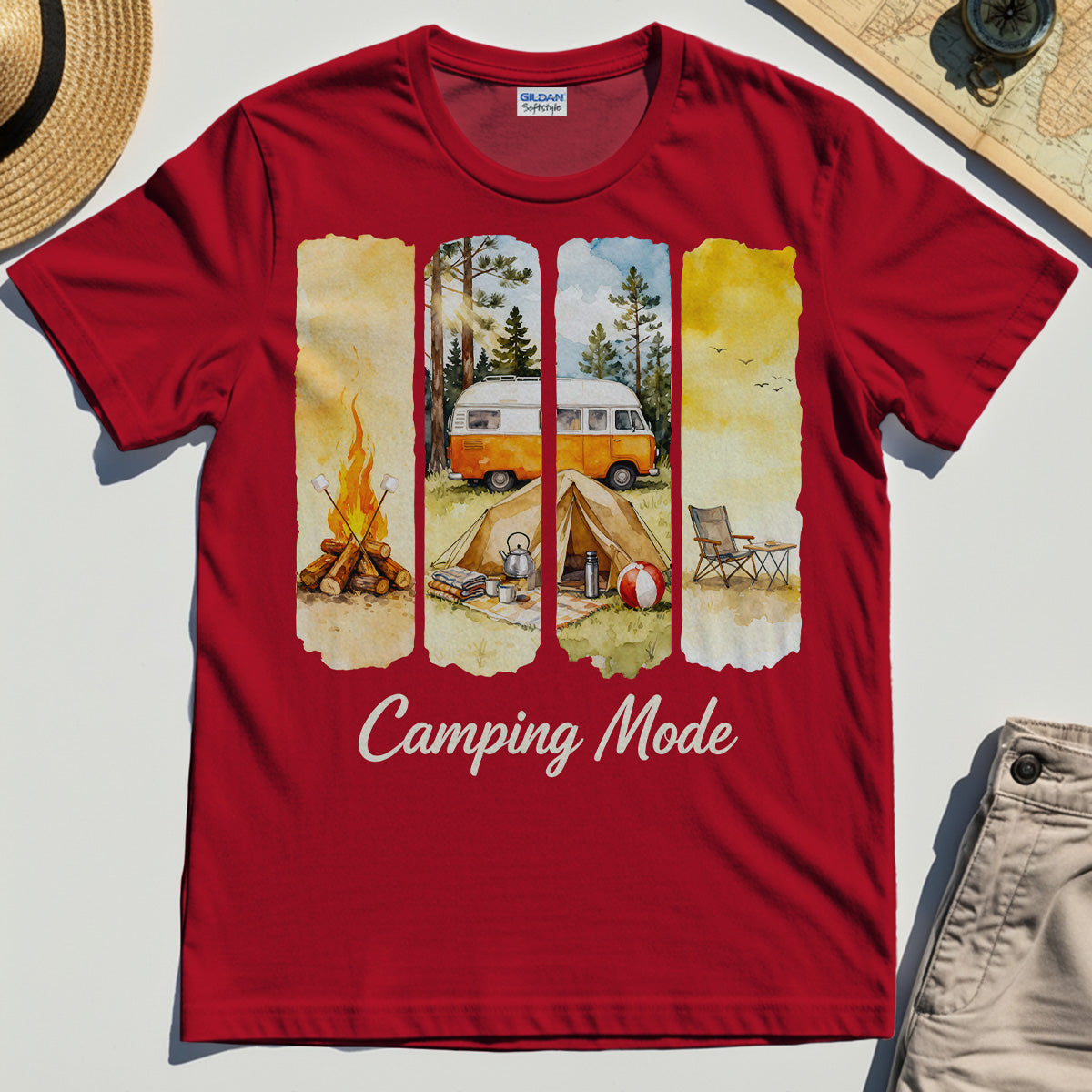 Van Life and Campfire Graphic Tee, Watercolor Campfire and Tent Graphic T-Shirt For Outdoor Lovers 5